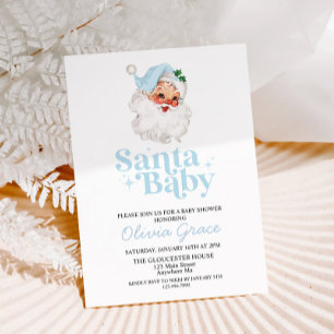 Invitation Retro Blue Santa Baby Fête de Noël Bébé