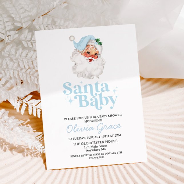 Invitation Retro Blue Santa Baby Fête de Noël Bébé (Créateur téléchargé)