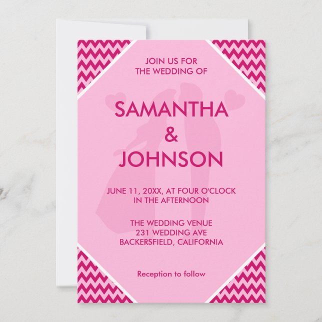Invitation Retro Blush Pink Chevron Stripe Wedding (Devant)