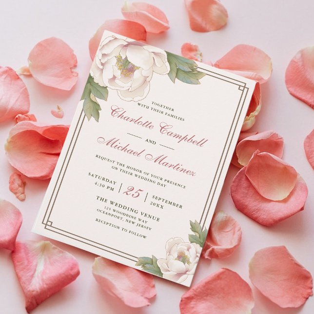Invitation Retro Blush rose Mariage Peony Rose Floral (Créateur téléchargé)
