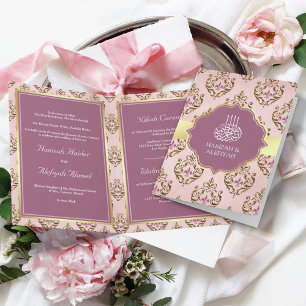 Invitation Retro Blush rose violet or Damask Mariage musulman