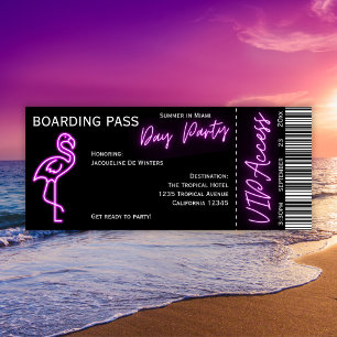 Invitation Retro Boarn Pass Neon Flamant rose Fête d'été