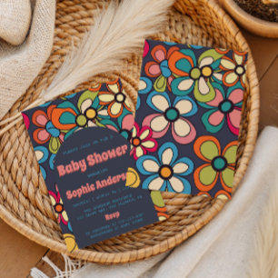 Invitation Rétro Bohème Fête de Bébé Florale Colorée des Anné