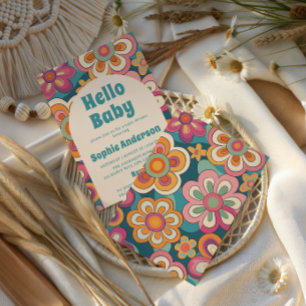 Invitation Rétro Bohème Fête de Naissance Florale Groovy des