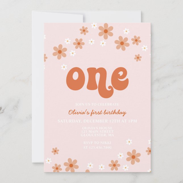Invitation rétro bohème pour un premier anniversai (Devant)