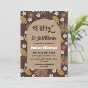 Invitation Retro Boho 1970 Floral 50 & Fabuleux Birthday Inv