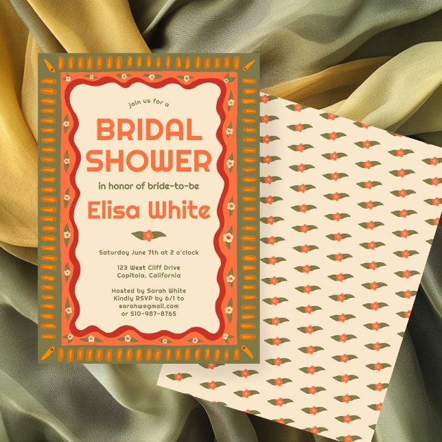 Invitation Retro Boho amusant Fête des mariées artisanale sur (Retro Boho Fun Handmade CUSTOM Bridal Shower Invitation
)