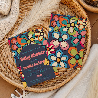 Invitation Retro Boho Colorful 70s Floral Baby Shower Party