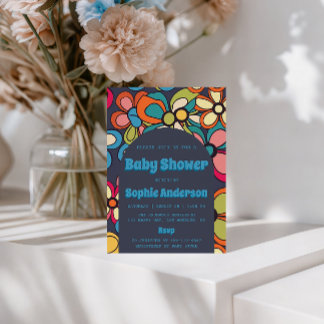 Invitation Retro Boho Colorful 70s Floral Baby Shower Party