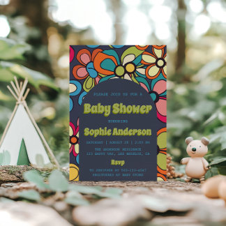 Invitation Retro Boho Colorful 70s Floral Baby Shower Party