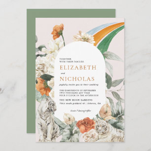 Invitation Retro Boho Floral Greenery Mariage botanique