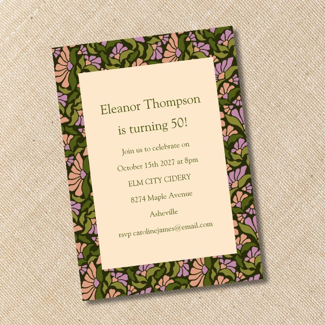 Invitation Retro Boho Green Cute Floral Simple 50e anniversai (Créateur téléchargé)