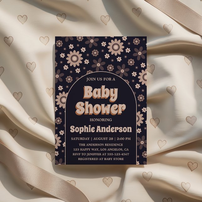 Invitation Retro Boho Navy Floral Arch Baby Shower (Créateur téléchargé)