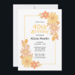 Invitation Retro Boho Orange Peach Flora Super 40e anniversai<br><div class="desc">Orange couleur pêche fleurs rétro classique avec motif feuille. Personnalisation facile pour le nom,  l'âge et les détails de l'événement selon vos besoins.</div>