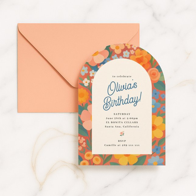 Invitation rétro boho pour fête fleurie (Créateur téléchargé)