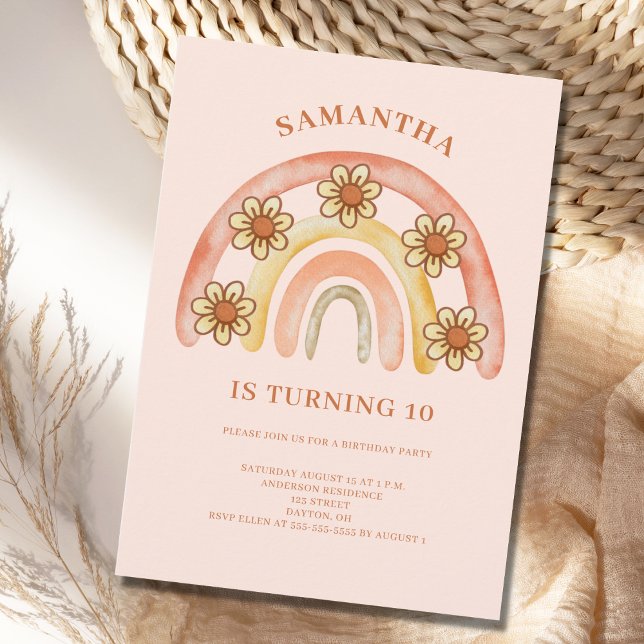 Invitation Retro Boho Rainbow 10th Birthday Party (Créateur téléchargé)