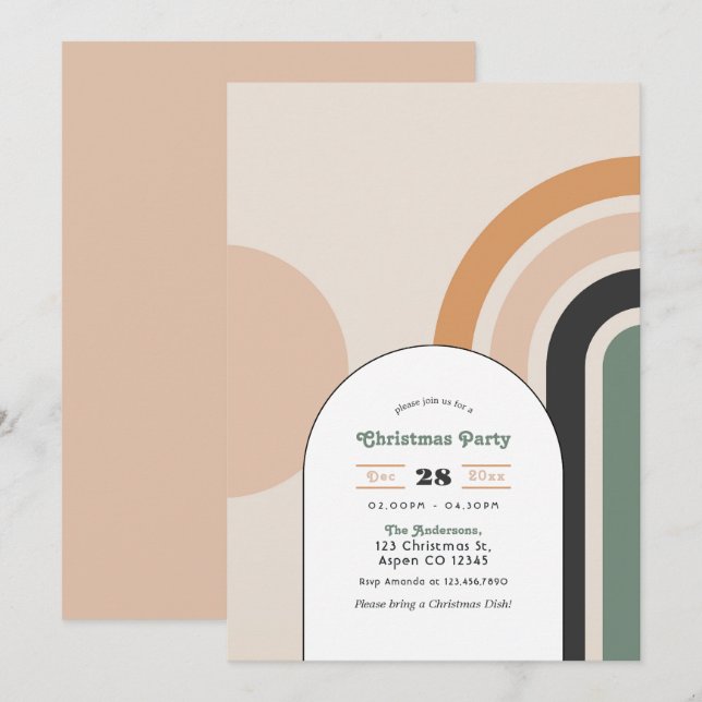 Invitation Retro Boho Rainbow Arche Noël fête (Devant / Derrière)