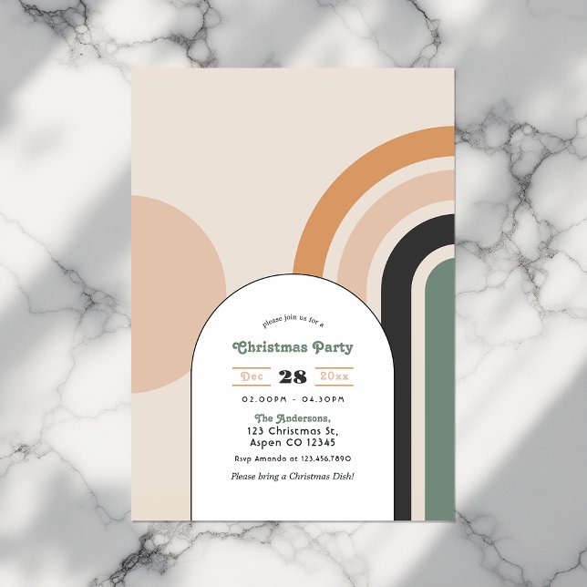 Invitation Retro Boho Rainbow Arche Noël fête (Retro Boho Rainbow Arch Christmas Party Invitation)