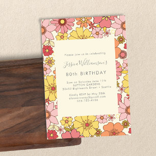 Invitation Retro Boho rose jaune Floral Super 80e anniversair