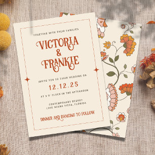Invitation Retro Boho rouge rose jaune Mariage de motifs flor