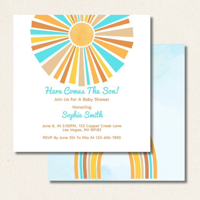 Invitation Retro Boho Sunshine, Voici Le Fils, Arc En Ciel (Créateur téléchargé)