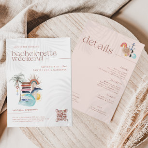 Invitation Retro Boho Surf été   Fin de semaine de bacheloret