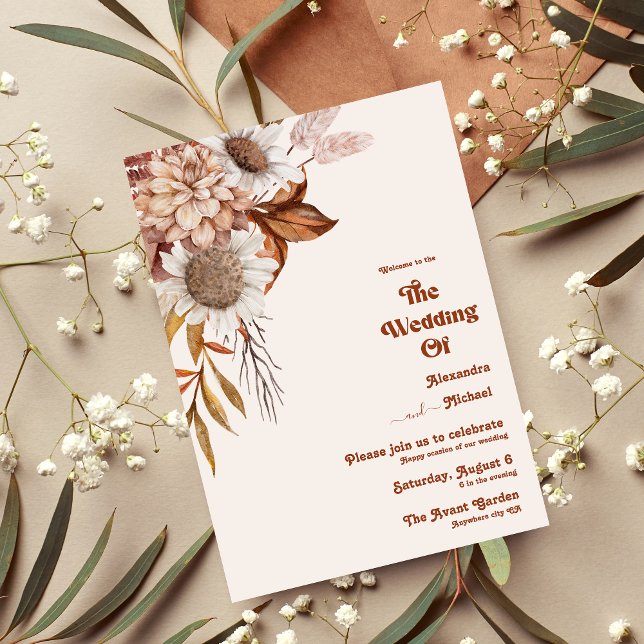 Invitation Retro Boho Terracotta Burnt Orange Mariage Invita (Créateur téléchargé)