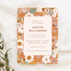 Invitation Retro Boho Terracotta Floral Cute Bat mitzvah