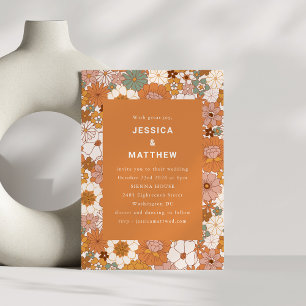 Invitation Rétro Boho Terracotta Floral Tout en un Mariage