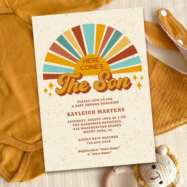 Invitation Retro Boho voici le Baby shower du fils (Créateur téléchargé)