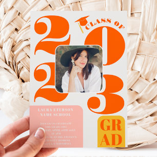 Invitation Retro bold 2023 rose orange 5 photos graduation
