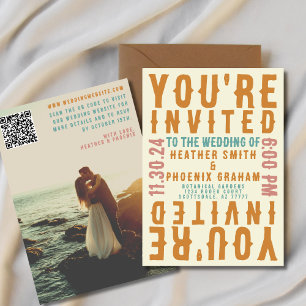 Invitation Retro Bold Bright Photo et code QR Mariage