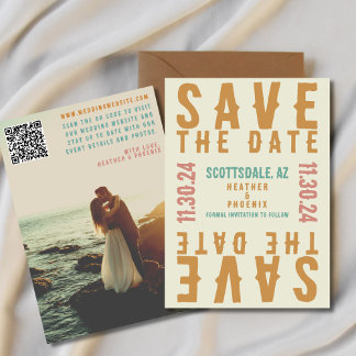 Invitation Retro Bold Bright QR Code Photo Enregistrer la dat