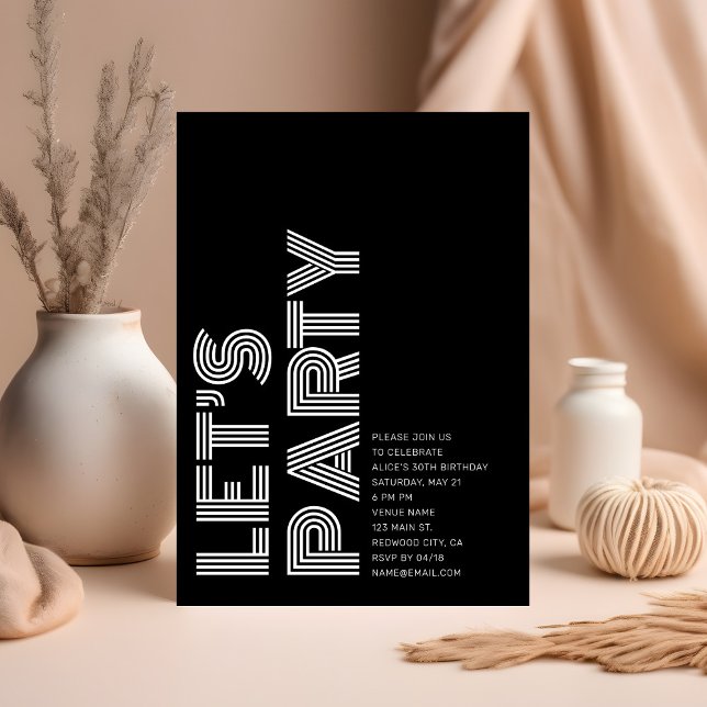 Invitation Retro Bold fête d'anniversaire Noir (Créateur téléchargé)