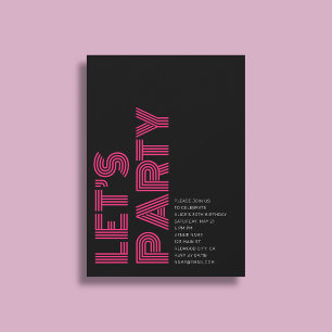 Invitation Retro Bold fête d'anniversaire rose noir