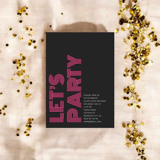 Invitation Retro Bold fête d'anniversaire rose noir (Créateur téléchargé)
