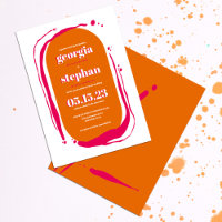 Retro Bold Neon Orange Pink Abstract Wedding