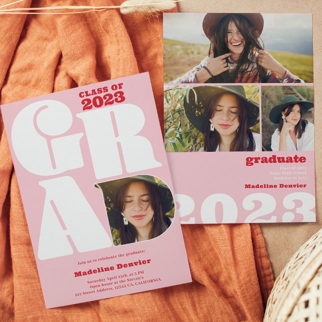 Invitation Retro bold surdimensionné Grad 4 photo 2023 gradua (Créateur téléchargé)
