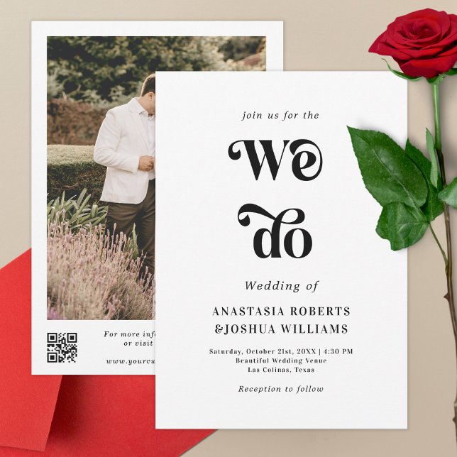 Invitation Retro Bold We Do Black & White QR Code Mariage (Créateur téléchargé)