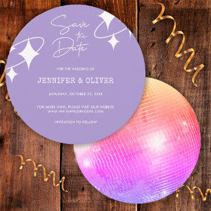 Invitation Rétro Boule à Facettes Lavande Mariage Sauvegarder