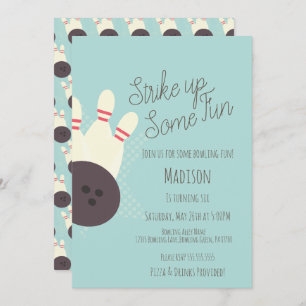 Invitation Retro Bowling Alley fête d'anniversaire Turquoise