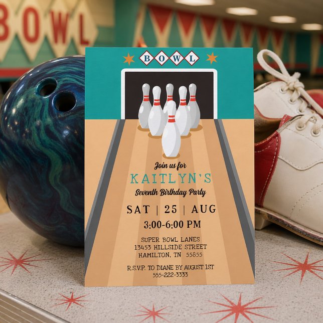 Invitation Retro Bowling Birthday Party (Retro Bowling Birthday Party Invitation)