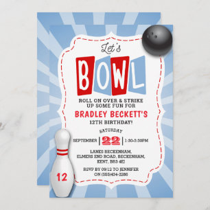 Invitation Retro Bowling N'Importe Quel Âge Anniversaire