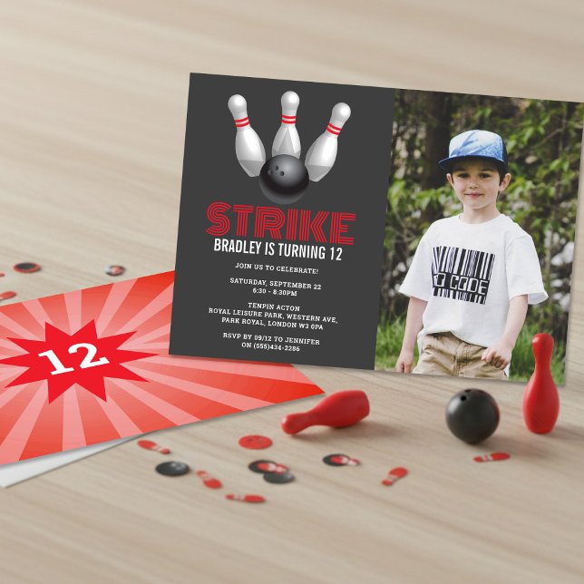 Invitation Retro Bowling N'Importe Quel Âge Photo Anniversair (Créateur téléchargé)