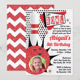 Invitation Retro Bowling Party Sock Hop Pin up avec photo