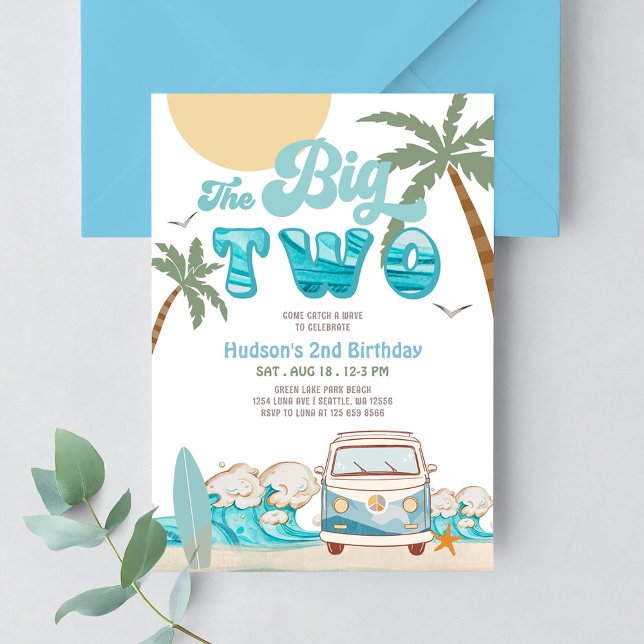 Invitation Retro Boy Les Deux Grands Surfant Fête d'anniversa (Créateur téléchargé)