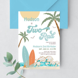 Invitation Retro Boy Surf Surf 2e anniversaire Deux Rad Party