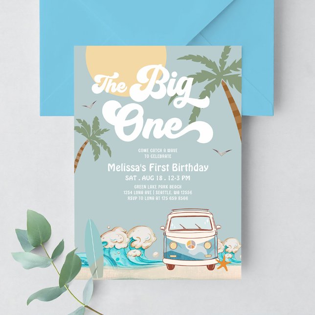 Invitation Retro Boy The Big One Surf 1er Anniversaire (Créateur téléchargé)