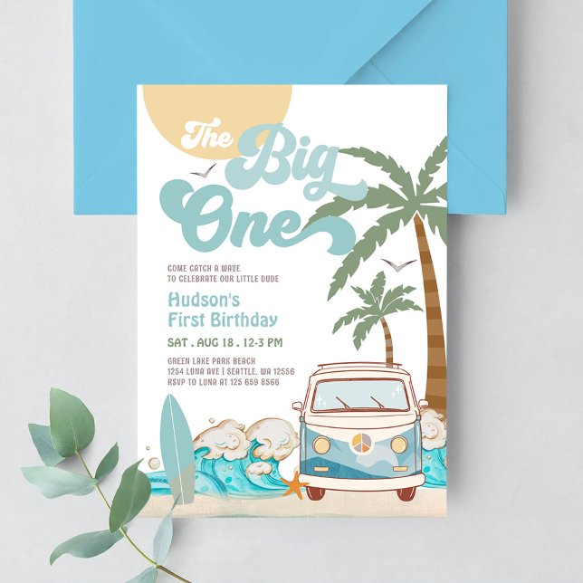 Invitation Retro Boy The Big One Surf 1er anniversaire (Créateur téléchargé)