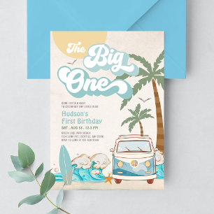 Invitation Retro Boy The Big One Surfing 1st Birthday Party